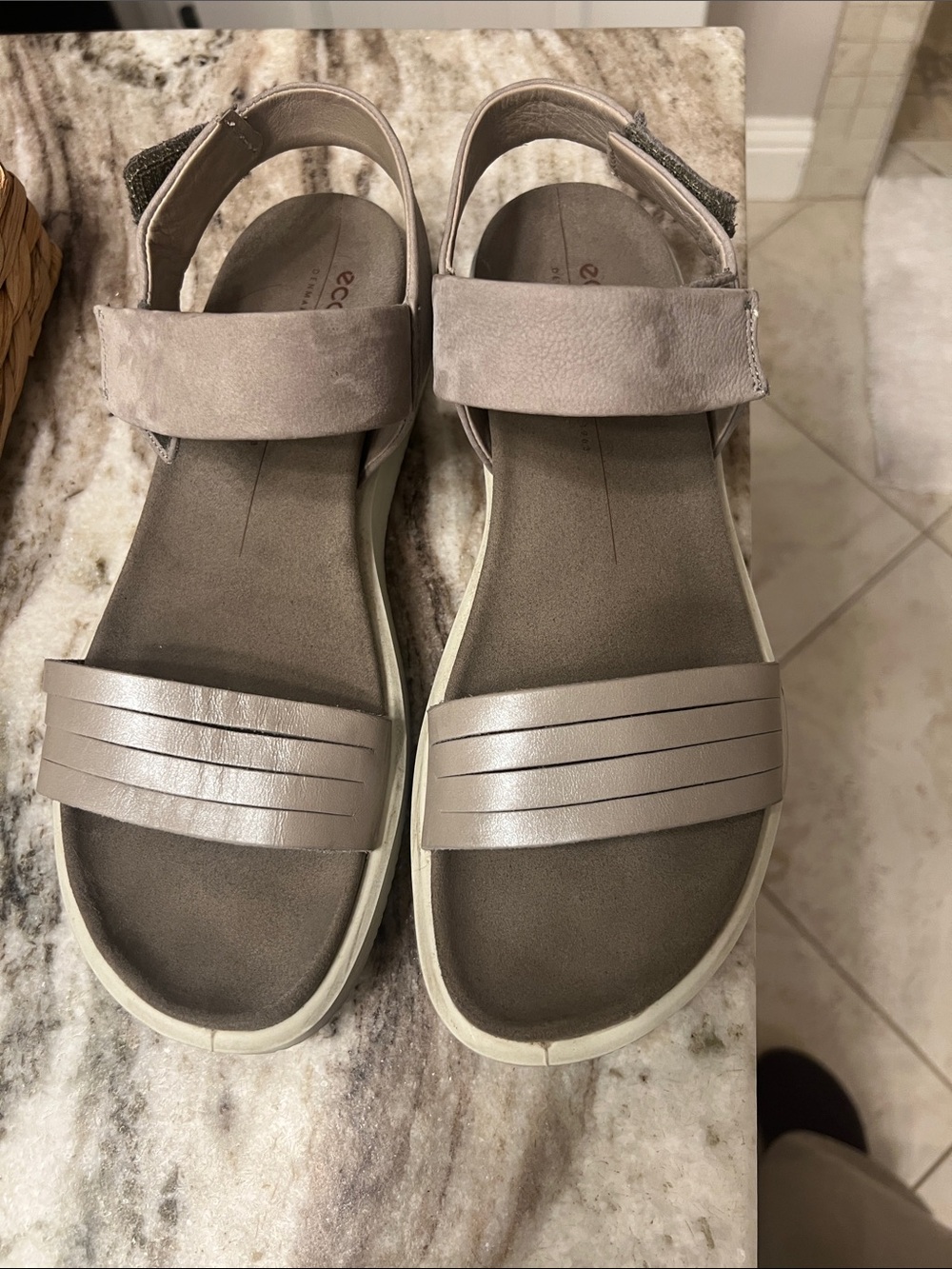 Ecco Women's Gray Leather Double-Strap Sandals
